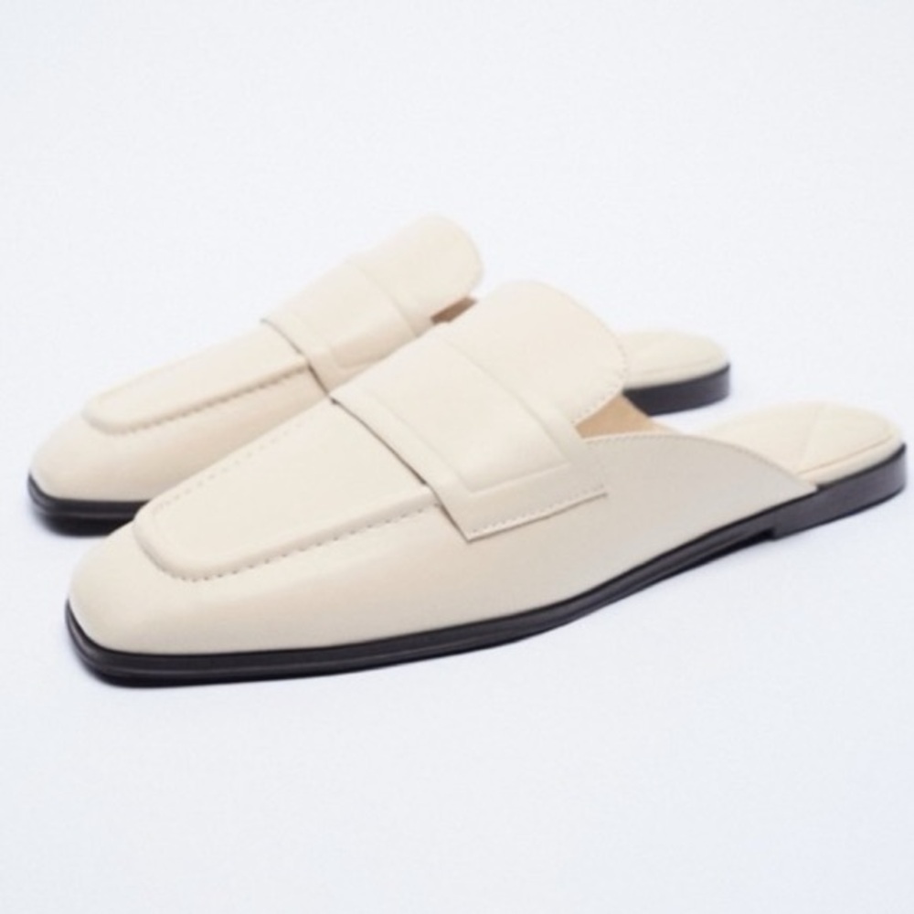 Zara Cream Leather Slip-On Mules size 38